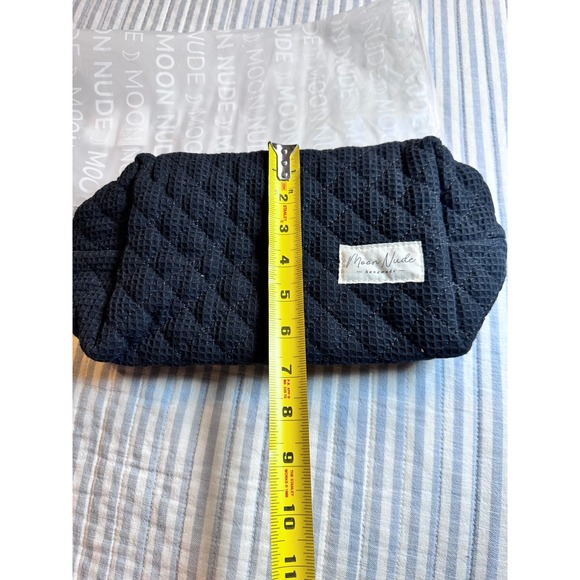 Moon Nude Handmade Licorice Large Makeup Bag Quilted Black Cosmetic Zip Pouch - Picture 4 of 7